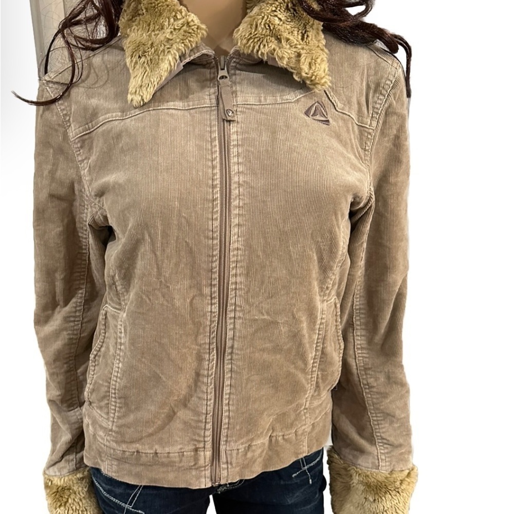 Firefly Tan Bomber Flight Jacket Women’s Small Corduroy Fur collar